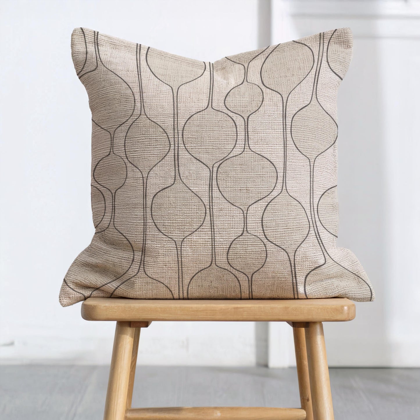 Mid Century Pillow - Woven Throw Pillow With Minimalist Baubles Design | Scandi Home Decor