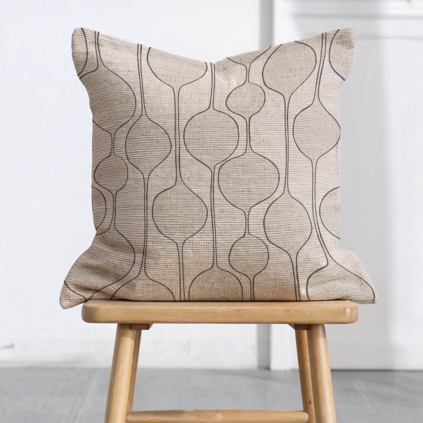 Mid Century Woven Throw Pillow - Minimalist Baubles Design for Scandi Home Decor - timelessbohochic.com
