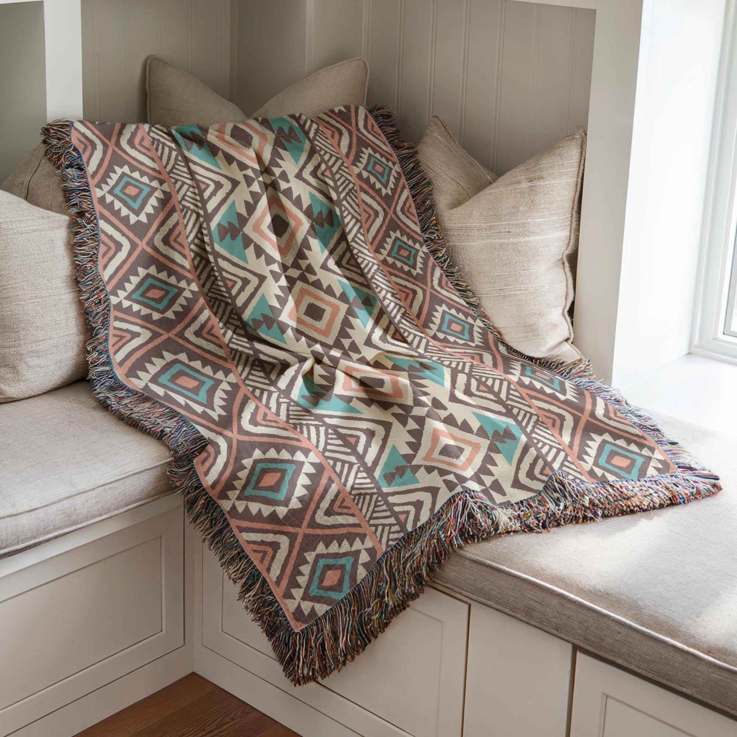 Navajo Blanket - Cozy Southwestern Throw With Geometric Pattern & Fringed Edge - timelessbohochic.com