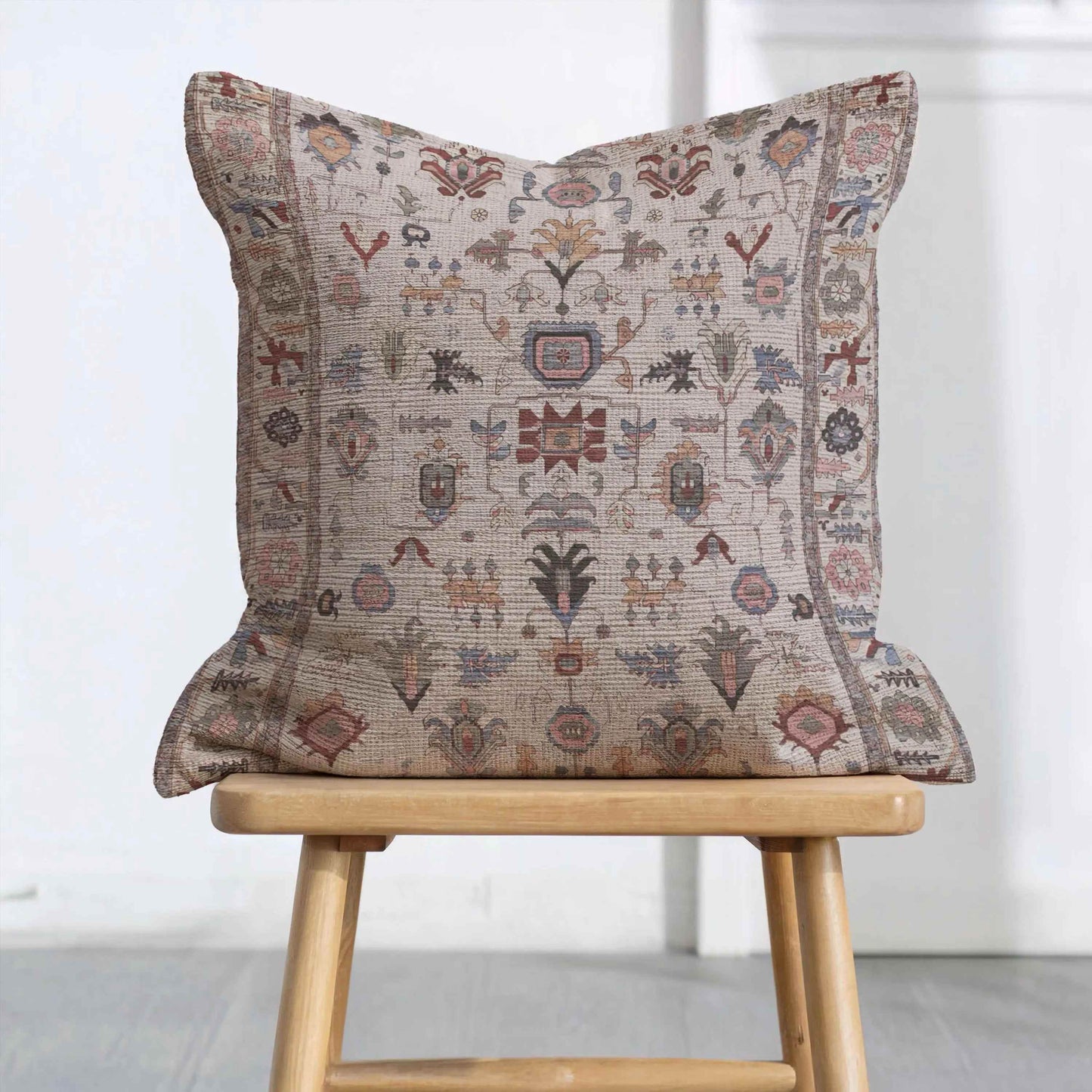 Turkish Rug Pillow - Boho Chic Cushion Cover With Anatolian Design, Soft Durable Fabric - timelessbohochic.com
