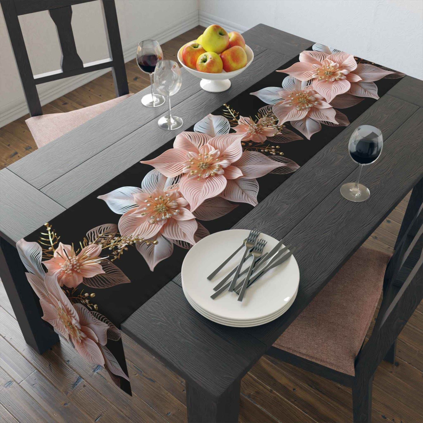 Poinsettia Table Runner | Christmas Table Decor - Soft Fabric Runner & Festive Accent - timelessbohochic.com