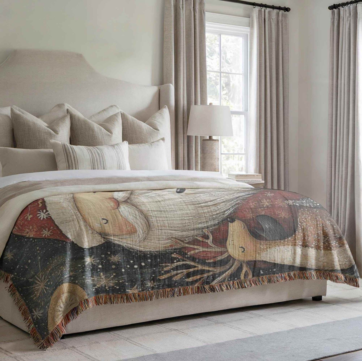 Christmas Woven Blanket – Santa Claus Throw with Fringed Edge, Cozy Holiday Bed Throw - timelessbohochic.com