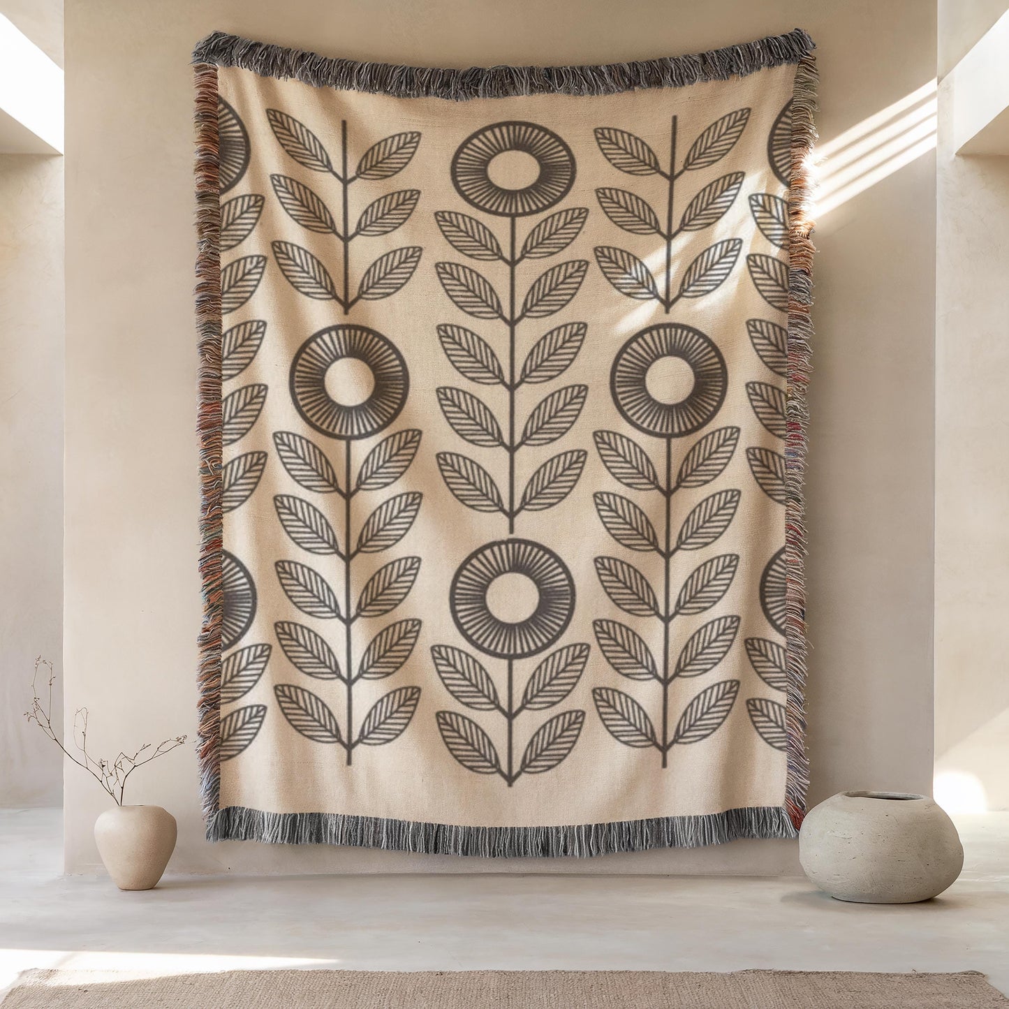 Modern Throw Blanket Set – Geometric Cotton Throw with Accent Pillow Set