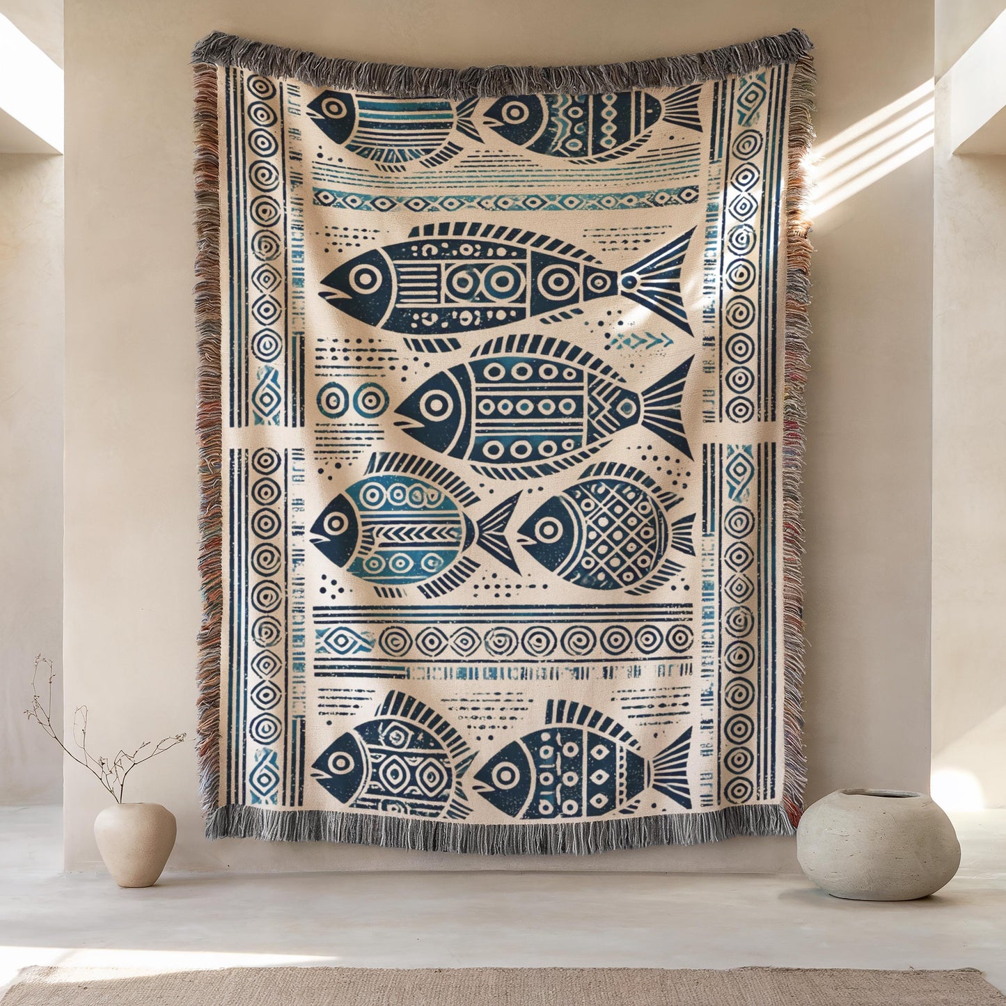School Of Fish Tapestry – Ethnic Cotton Throw Blanket | Nautical Home Decor