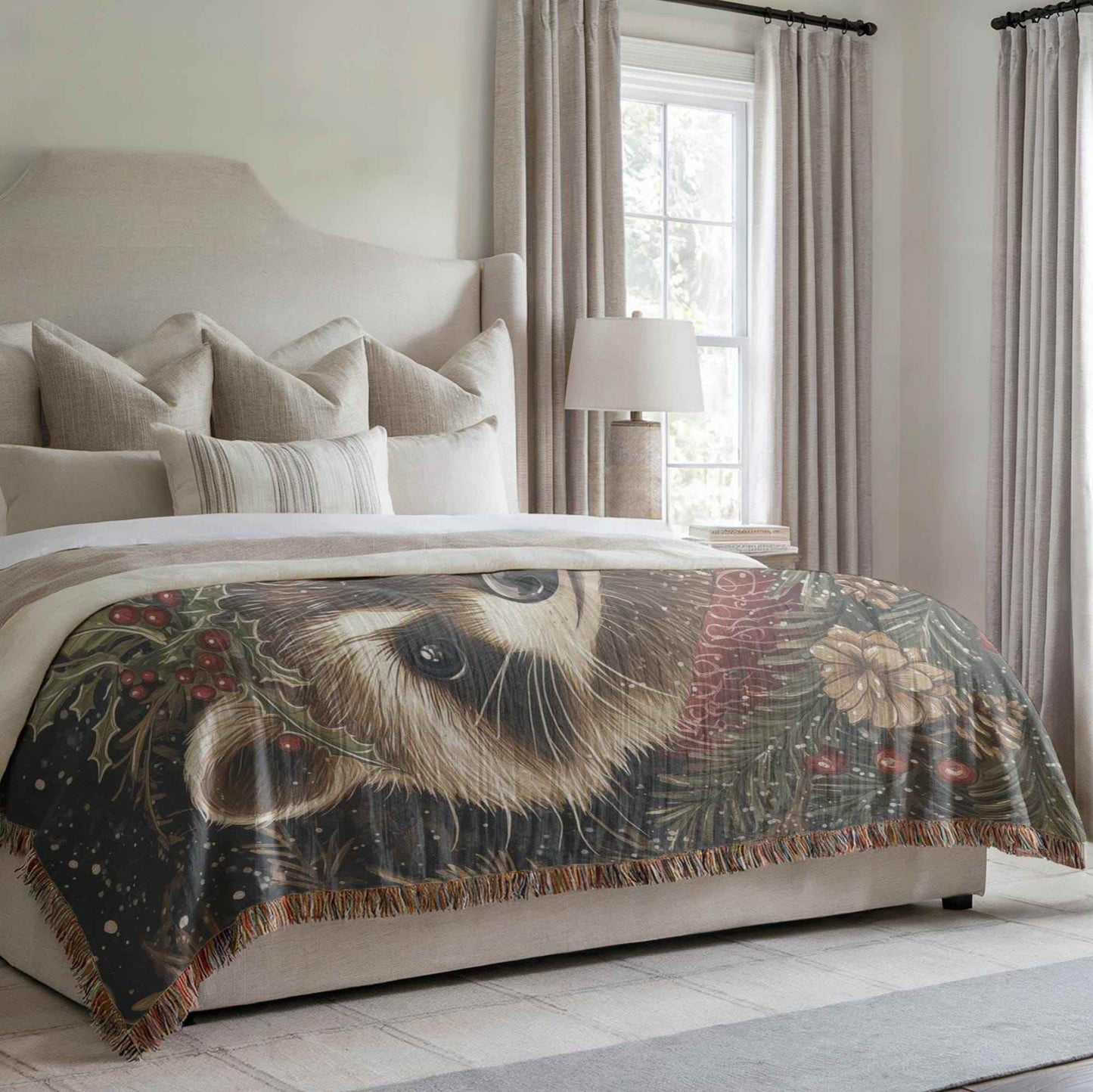Racoon Blanket - Cozy Cotton Throw with Woodland Animal Design | Festive Home Decor - timelessbohochic.com