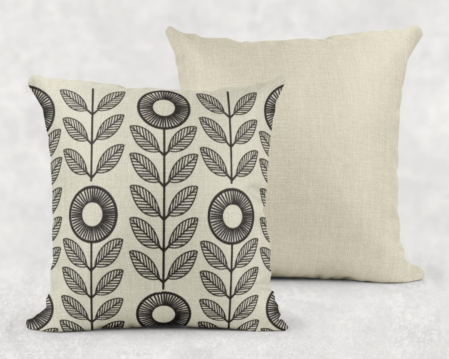 Floral Pillow | Minimalist Botanical Design Woven Cushion - Black White Decorative Throw Pillow