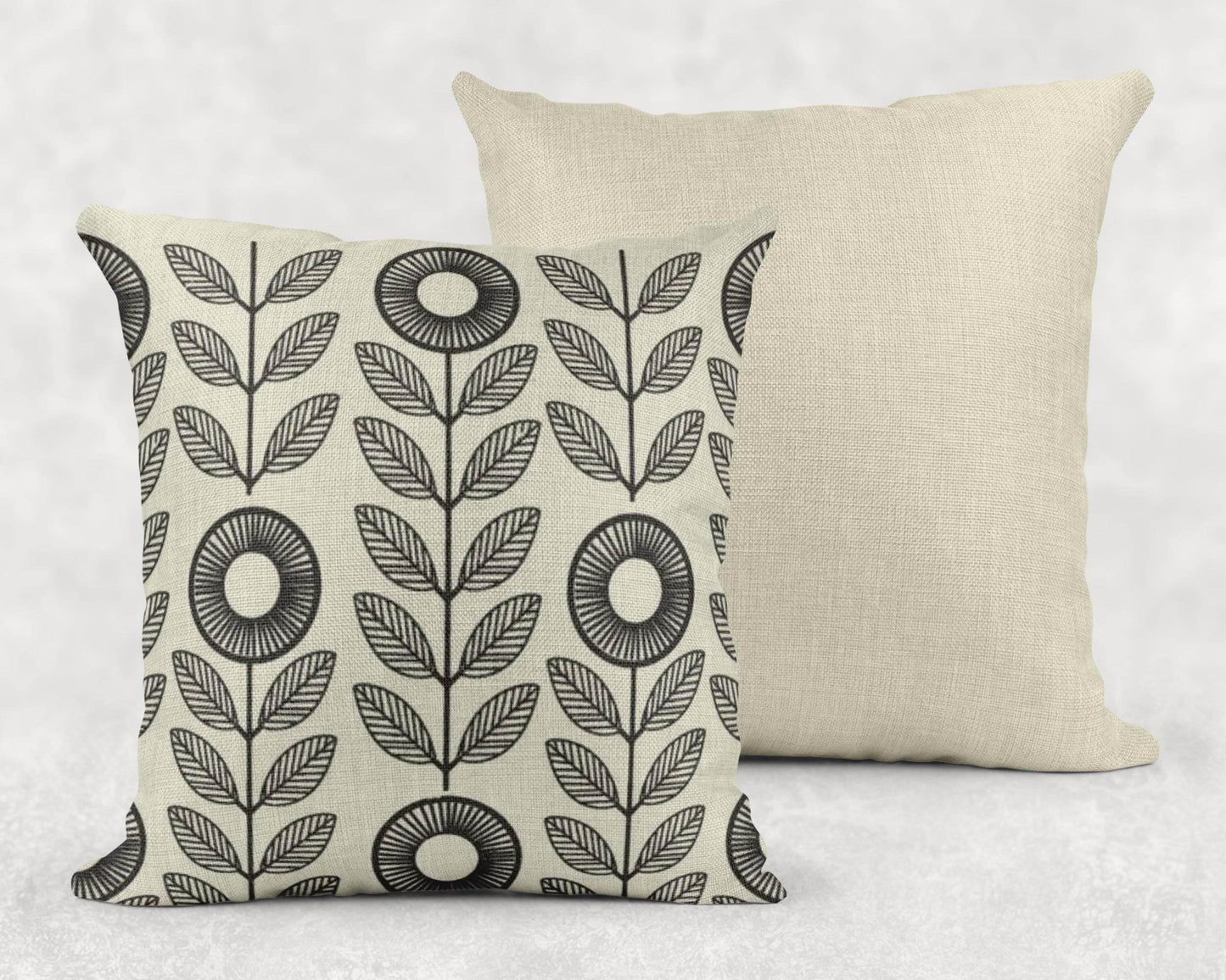 Floral Pillow | Minimalist Botanical Design Woven Cushion - Black White Decorative Throw Pillow - timelessbohochic.com