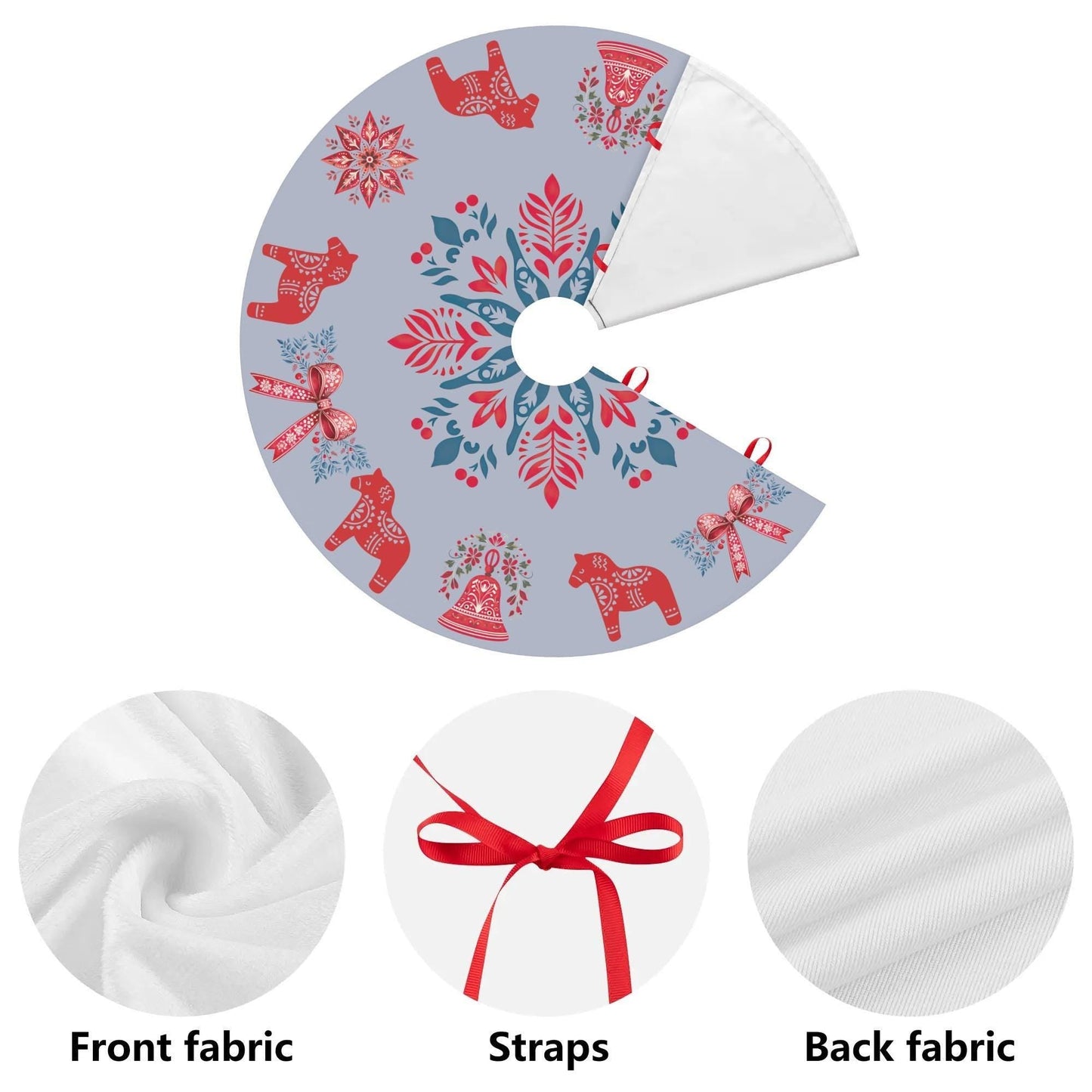 Scandi Christmas Tree Skirt – Nordic Holiday Decor With Dala Horse & Coquette Bow