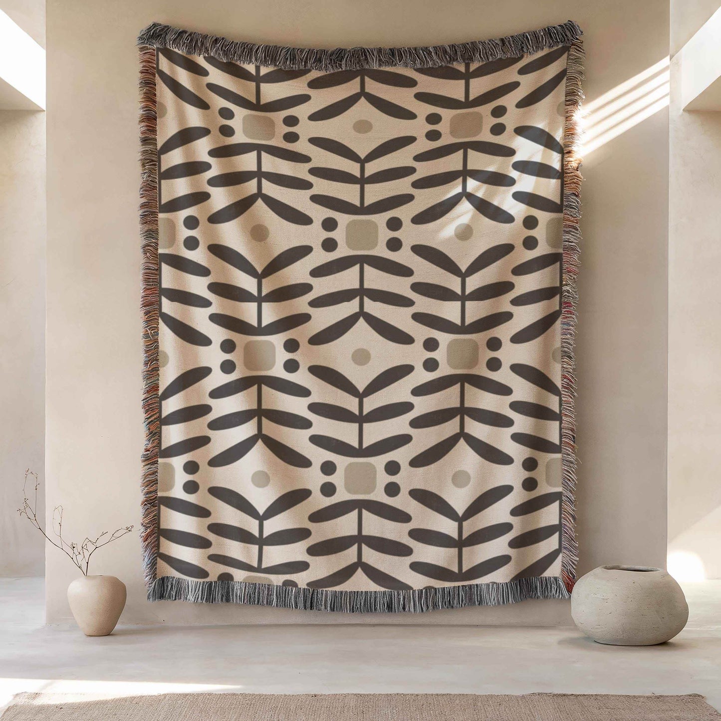Woven Wall Hanging – Mid Century Modern Floral Wall Art Cotton Tapestry Throw - timelessbohochic.com