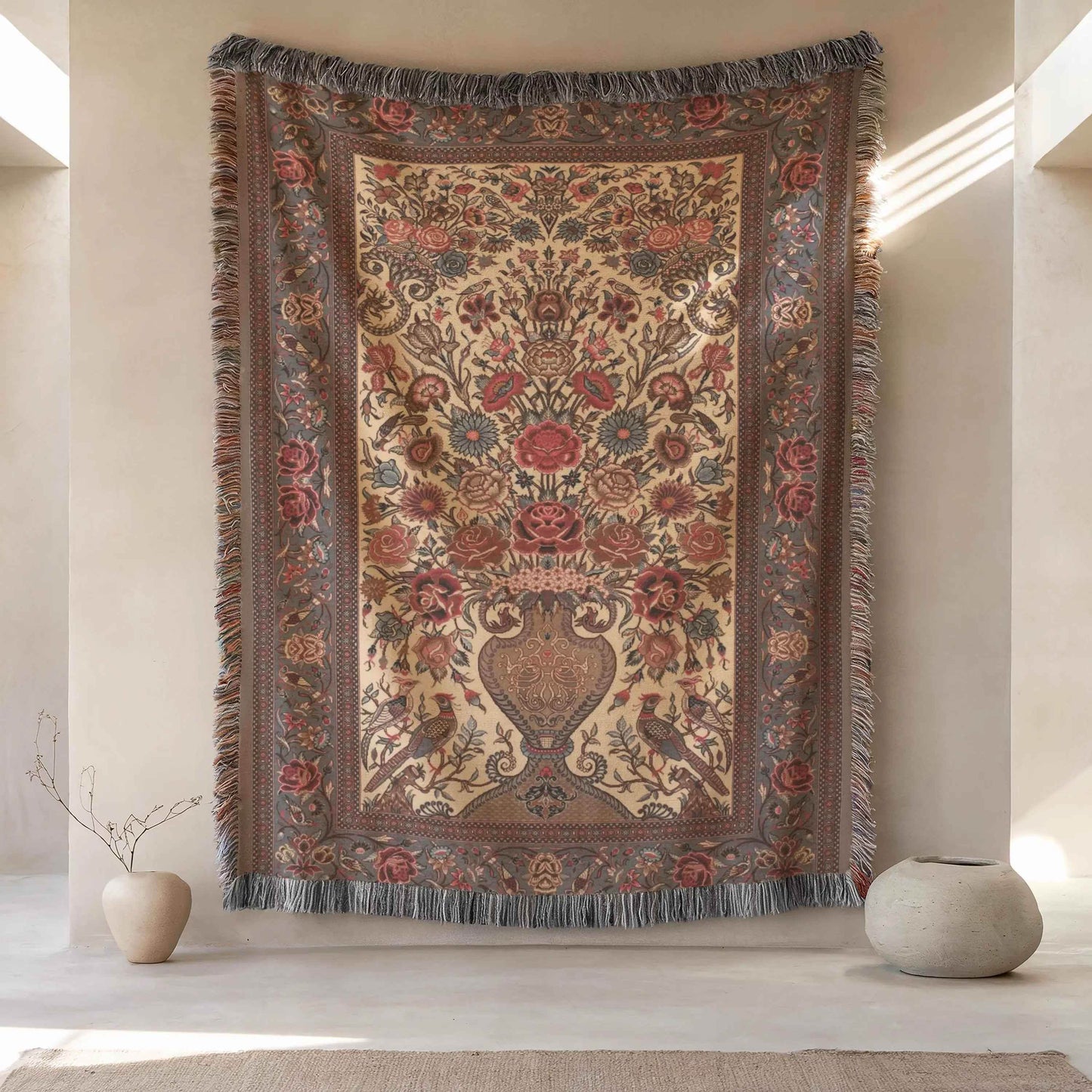 Persian Vase Wall Hanging - Cotton Throw Blanket - timelessbohochic.com