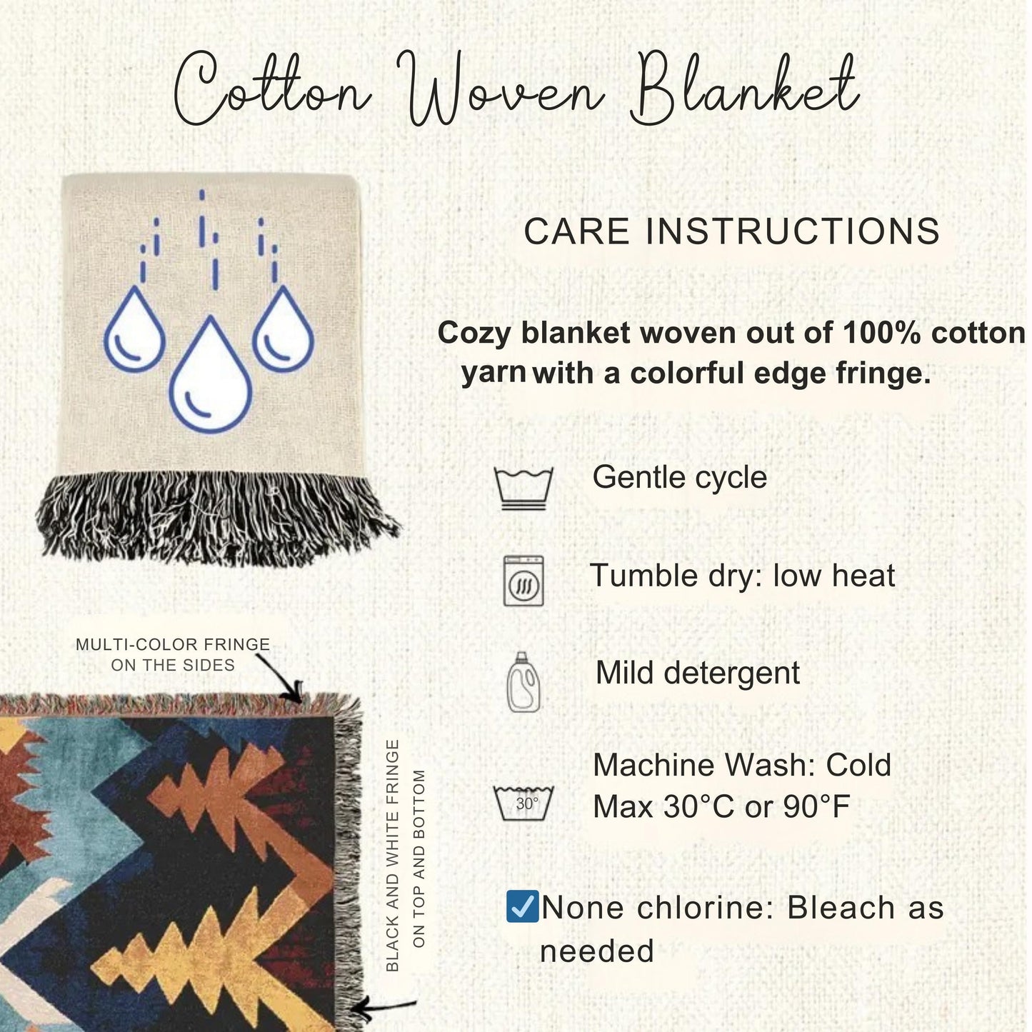 Southwest Native American Blanket - Cotton Woven Throw With Rustic Navajo Print