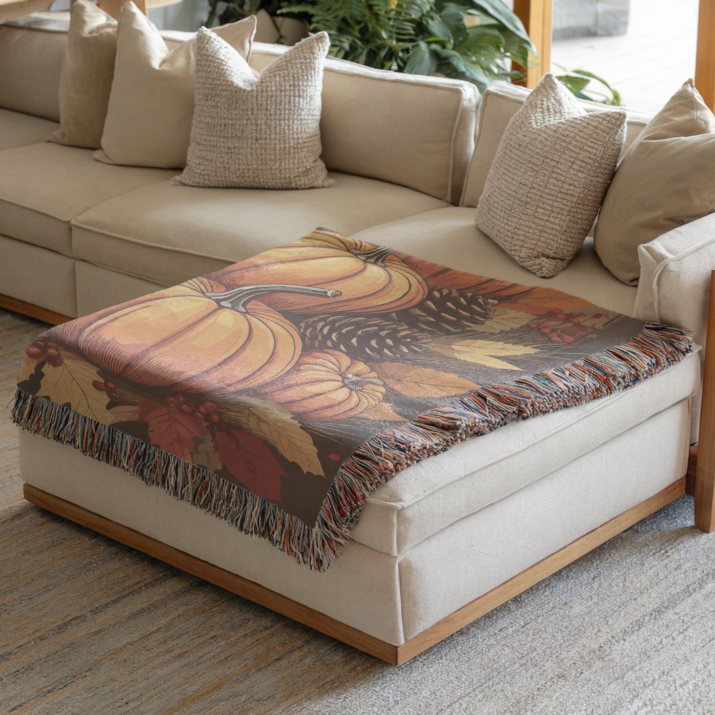 Living Room Woven Blanket, Pumpkin Fall Decor, Cute Couch Throw, Autumn Accent, Harvest Season Gift, Living-Room Decor, Gift for Nana MeeMaw