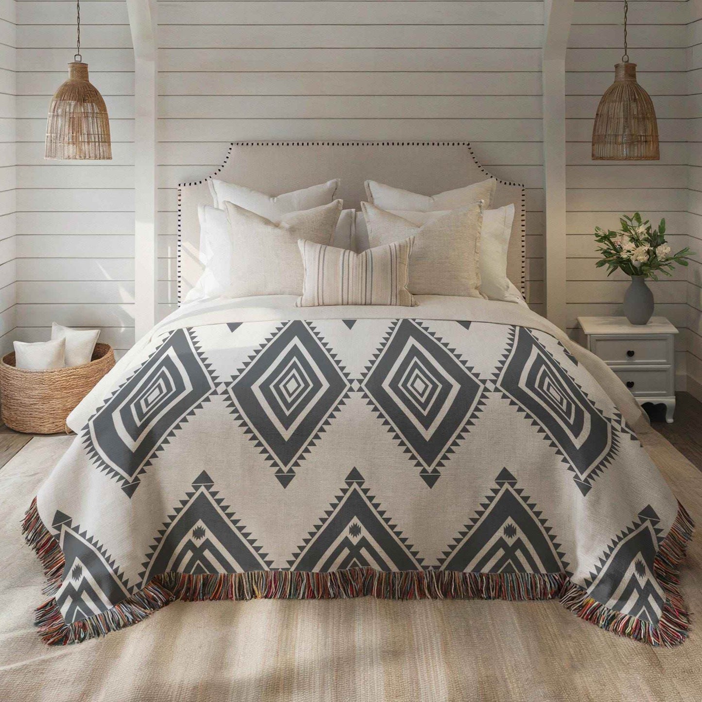 Southwestern Cotton Throw Blanket – Native American Geometric Design, Soft Durable - timelessbohochic.com