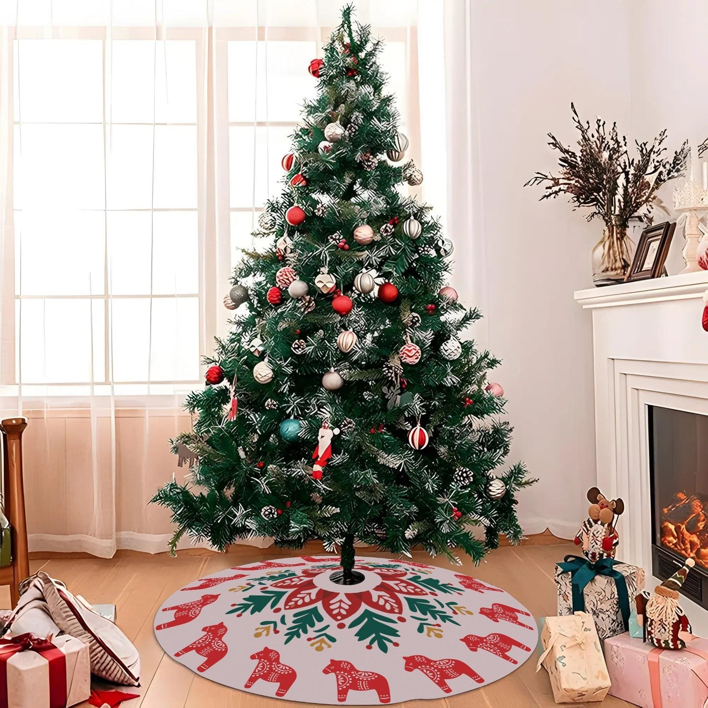 Scandi Dala Horse Skirt – Nordic Christmas Decor | Cozy Holiday Accent Tree Skirt