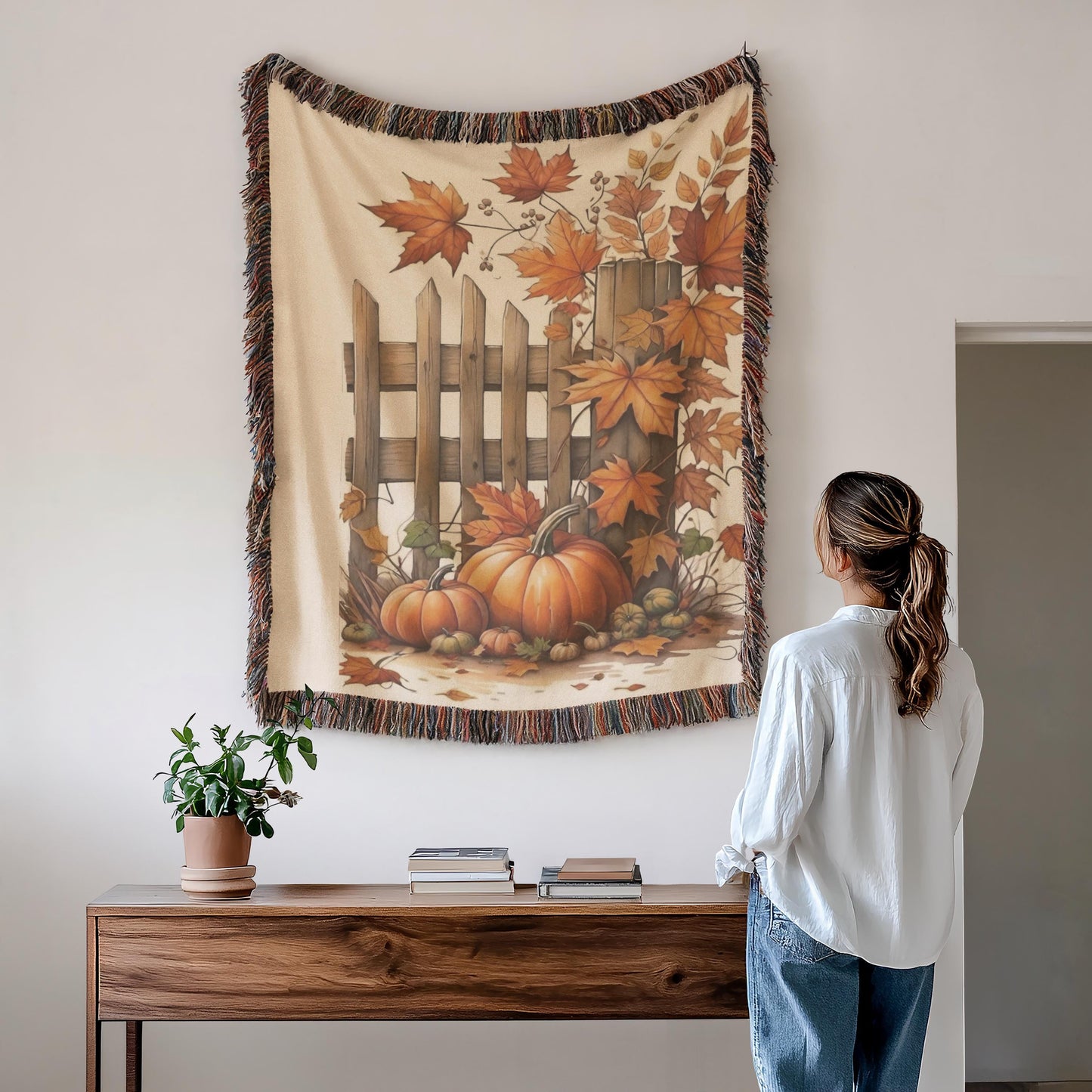 Thanksgiving Woven Blanket, Fall Leaves Couch Throw, Harvest Season Bedding, Autumn Cotton Throw, Warm Farmhouse Decor, Mom Dad Gift Idea