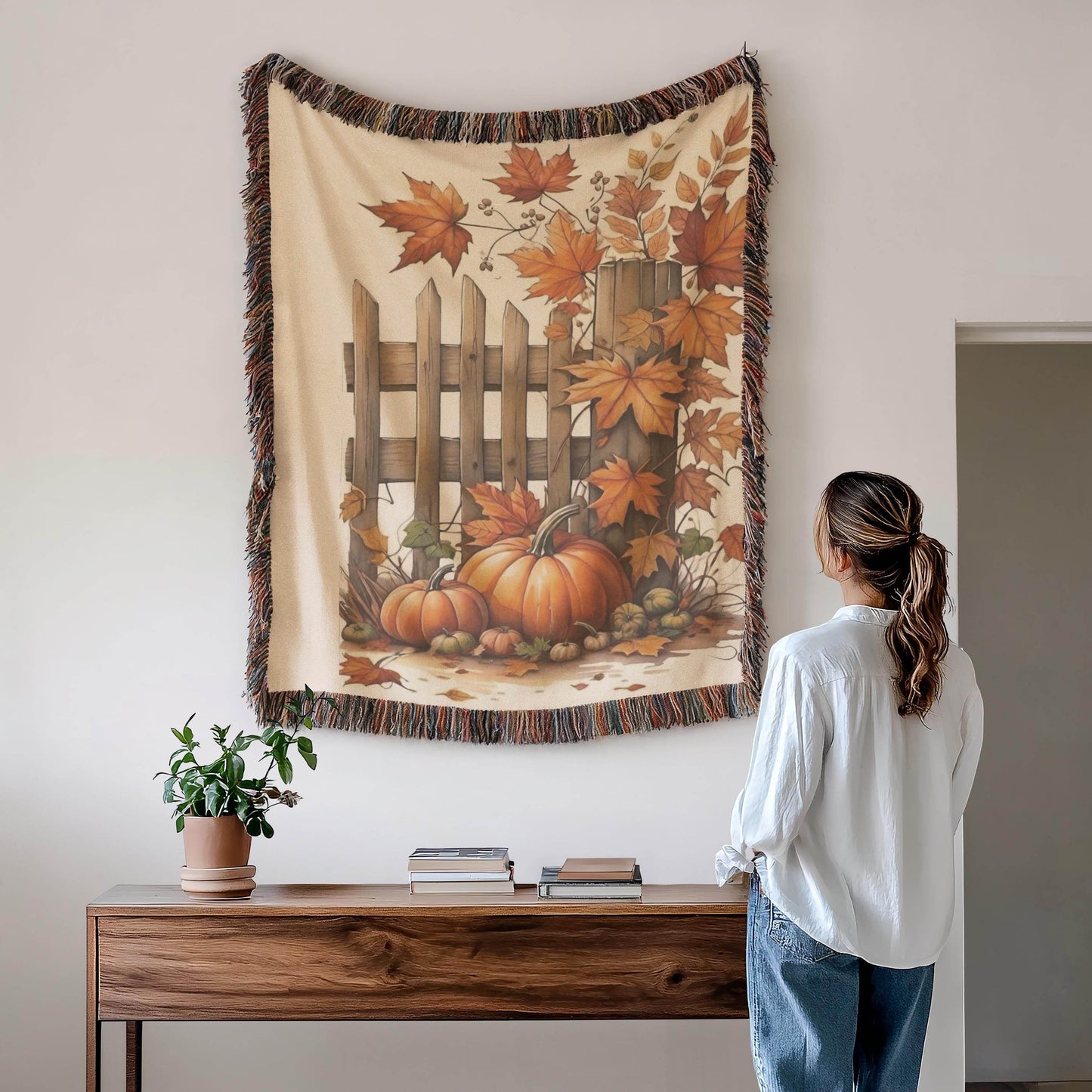 Thanksgiving Woven Blanket, Fall Leaves Couch Throw, Harvest Season Bedding, Autumn Cotton Throw, Warm Farmhouse Decor, Mom Dad Gift Idea - timelessbohochic.com