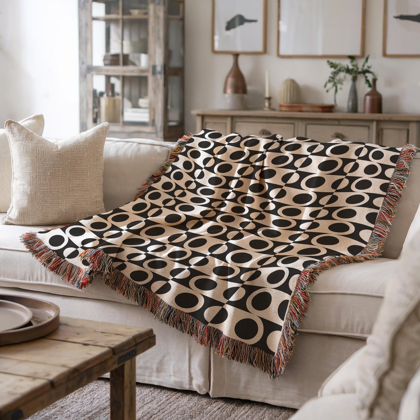 Cotton Throw Blanket – Modern Woven Accent Blanket | Polka Dot Design, Cozy Living Room Decor