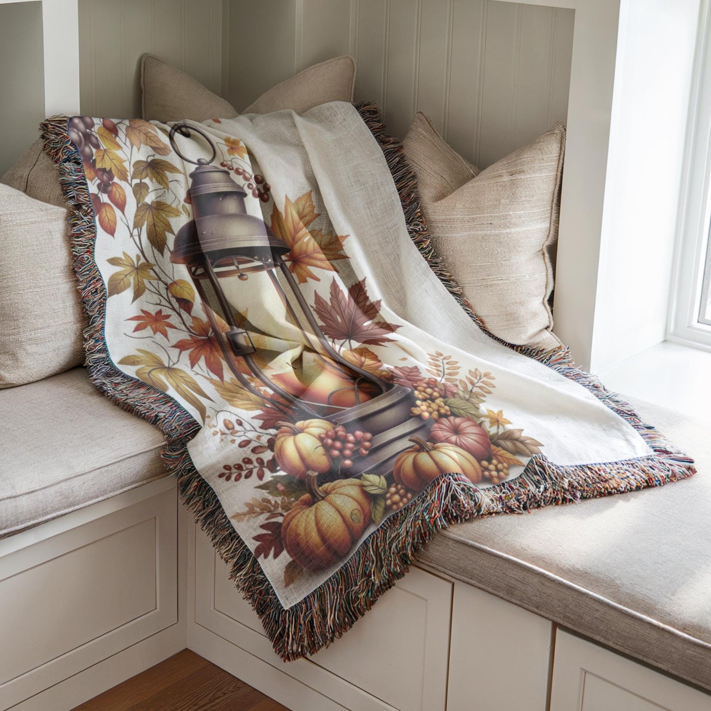 Fall Decor Throw - Cozy Autumn Blanket With Pumpkin & Rustic Farmhouse Style