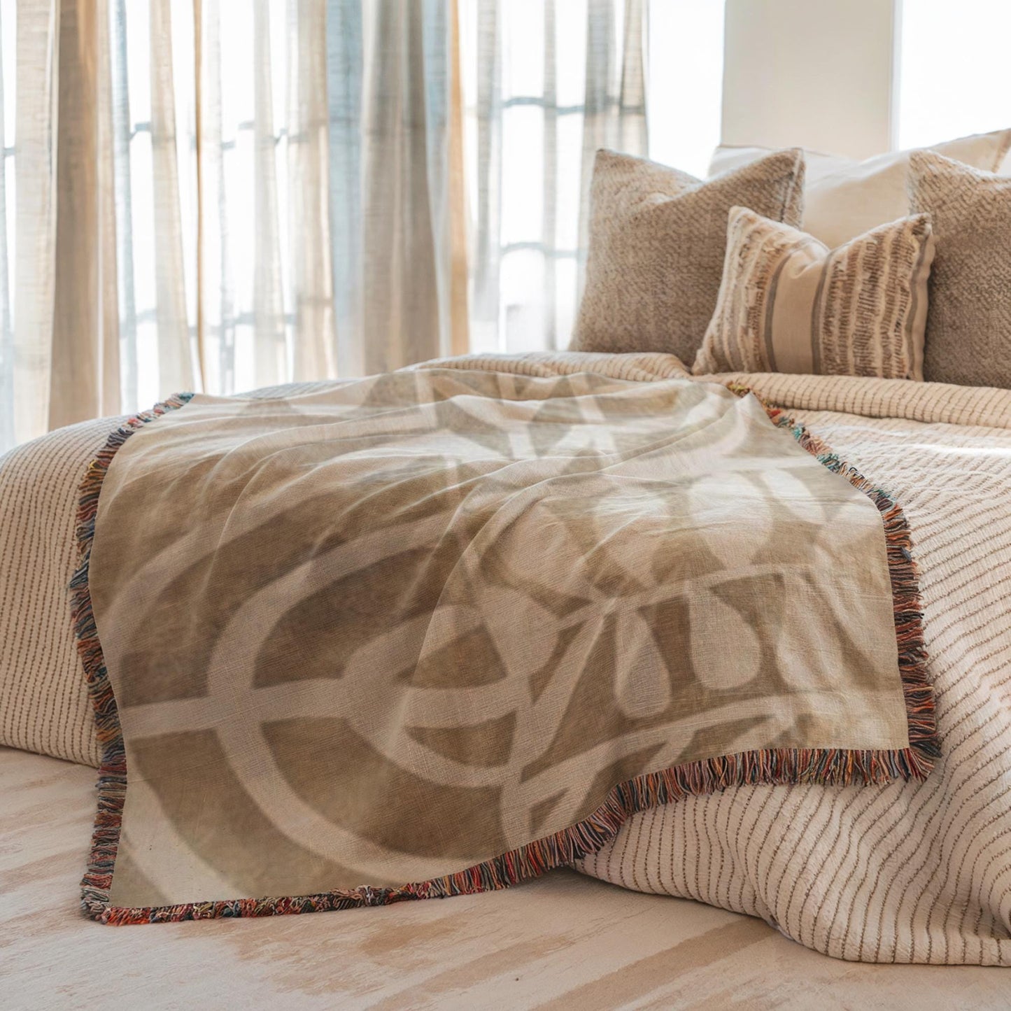Boho Woven Blanket – Cozy Cotton Throw With Modern Pattern & Fringed Edge
