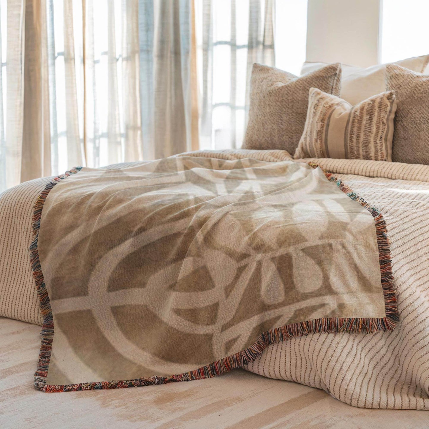 Boho Woven Blanket – Cozy Cotton Woven Blanket with Modern Pattern & Fringed Edge - timelessbohochic.com