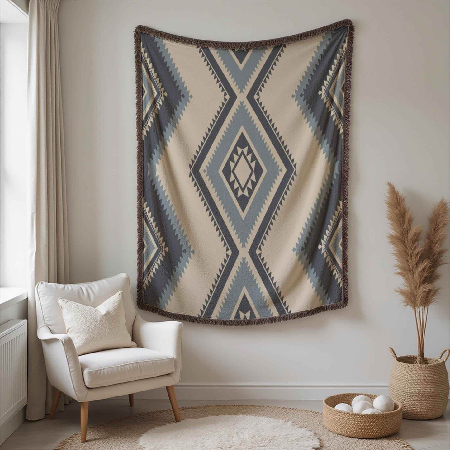 Tribal Woven Tapestry – Southwestern Wall Hanging With Colorful Fringed Edges - timelessbohochic.com