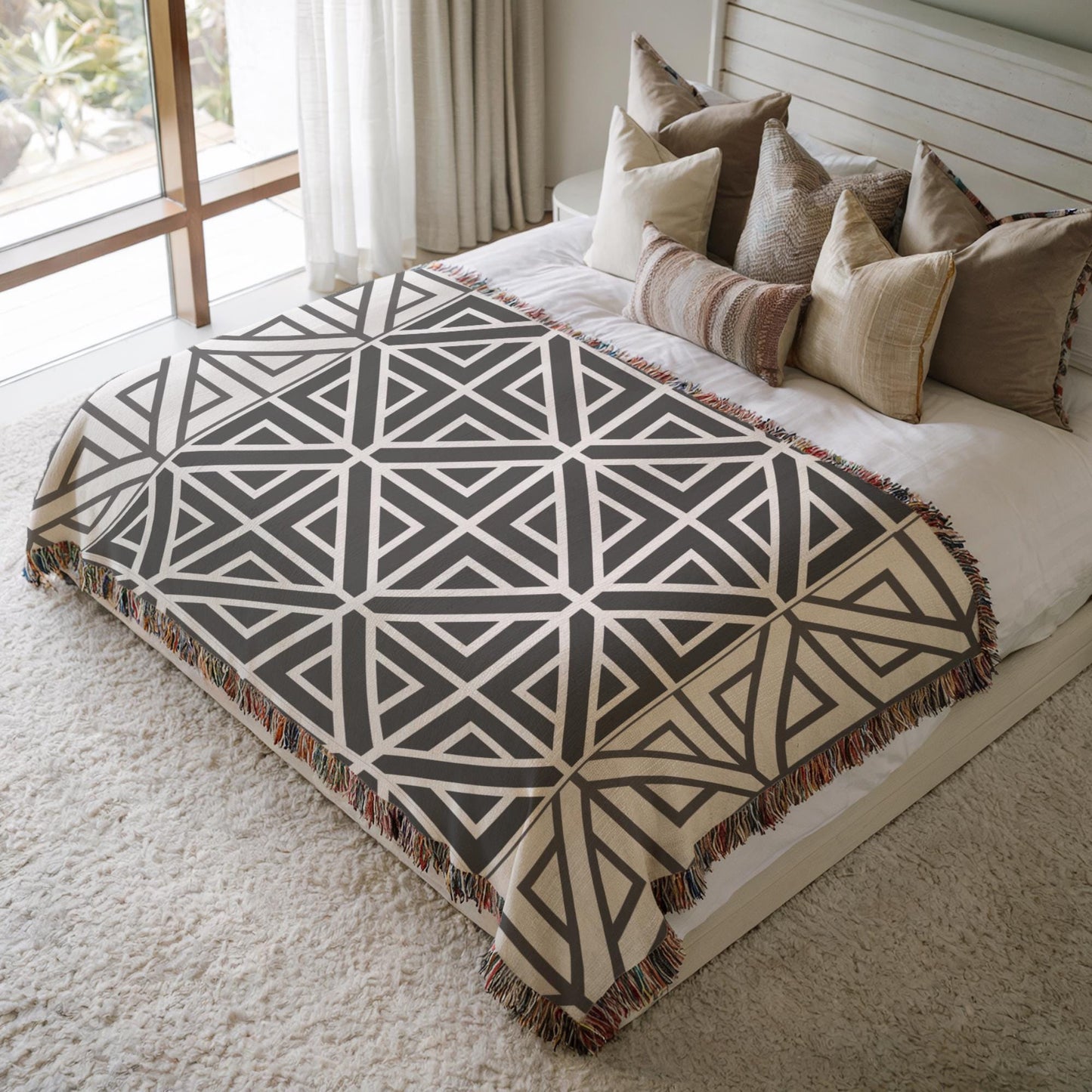 Cotton Woven Blanket – Turkish Quilt Bed With Colorful Fringed Edges, Queen Size