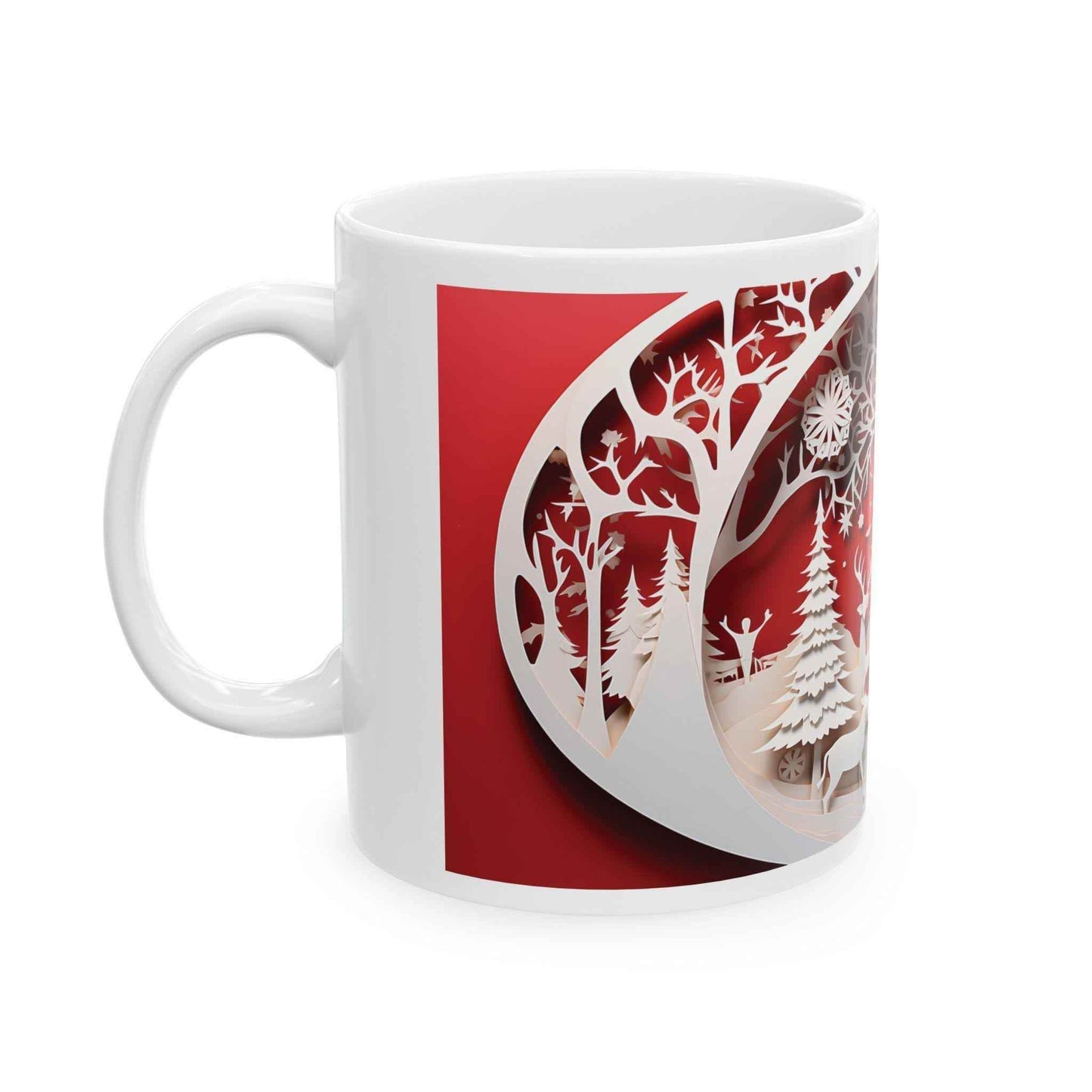 Festive Ceramic Mug – Red And White Holiday Coffee Cup | Cozy Winter Tea Mug - timelessbohochic.com