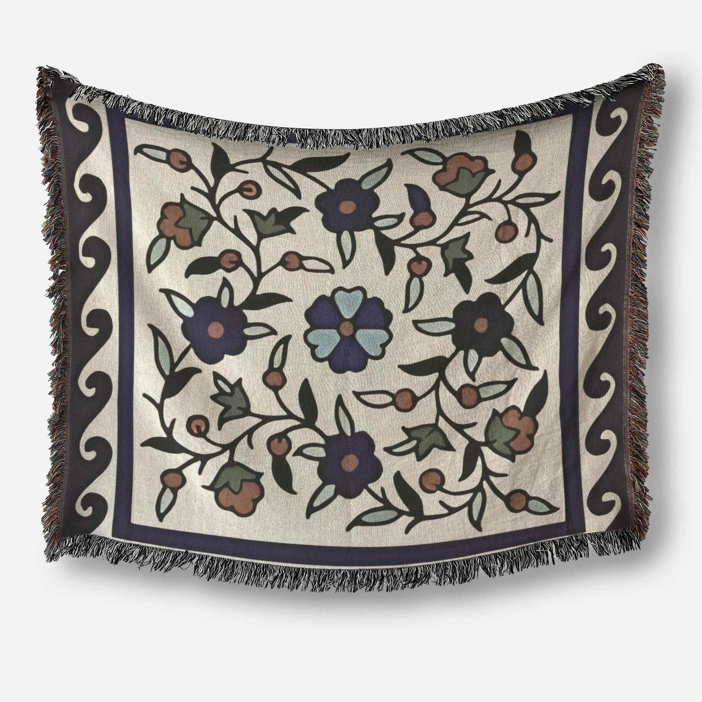Iznik Cotton Throw Blanket - Floral Bedding Set with Turkish Throw Pillows for King and Queen Beds - timelessbohochic.com