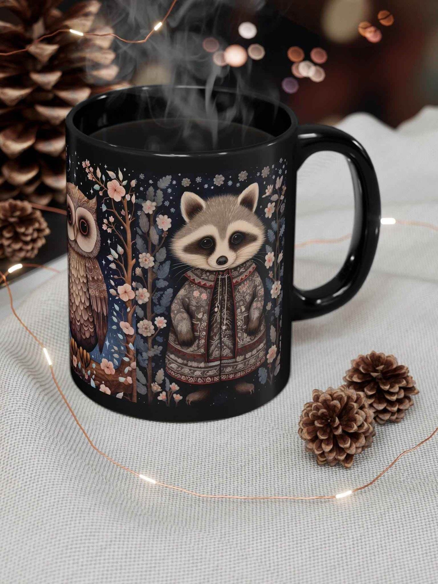 Nordic Folk Art Mug – Scandinavian Rustic Latte Cup with Folk Art Birds Design - timelessbohochic.com