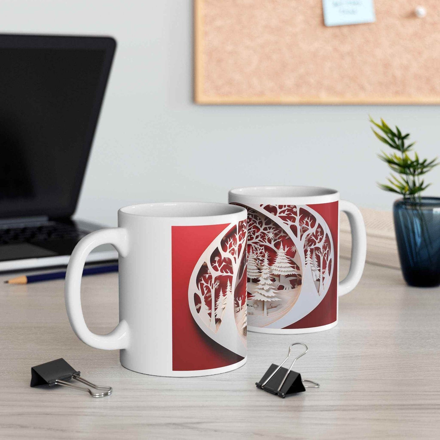 Festive Ceramic Mug – Red And White Holiday Coffee Cup | Cozy Winter Tea Mug - timelessbohochic.com