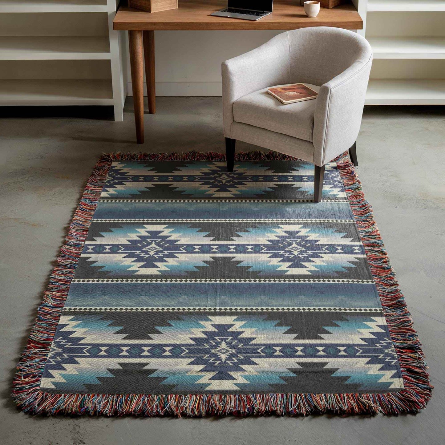 Native American Woven Blanket - Southwestern Throw With Geometric Cotton Design - timelessbohochic.com