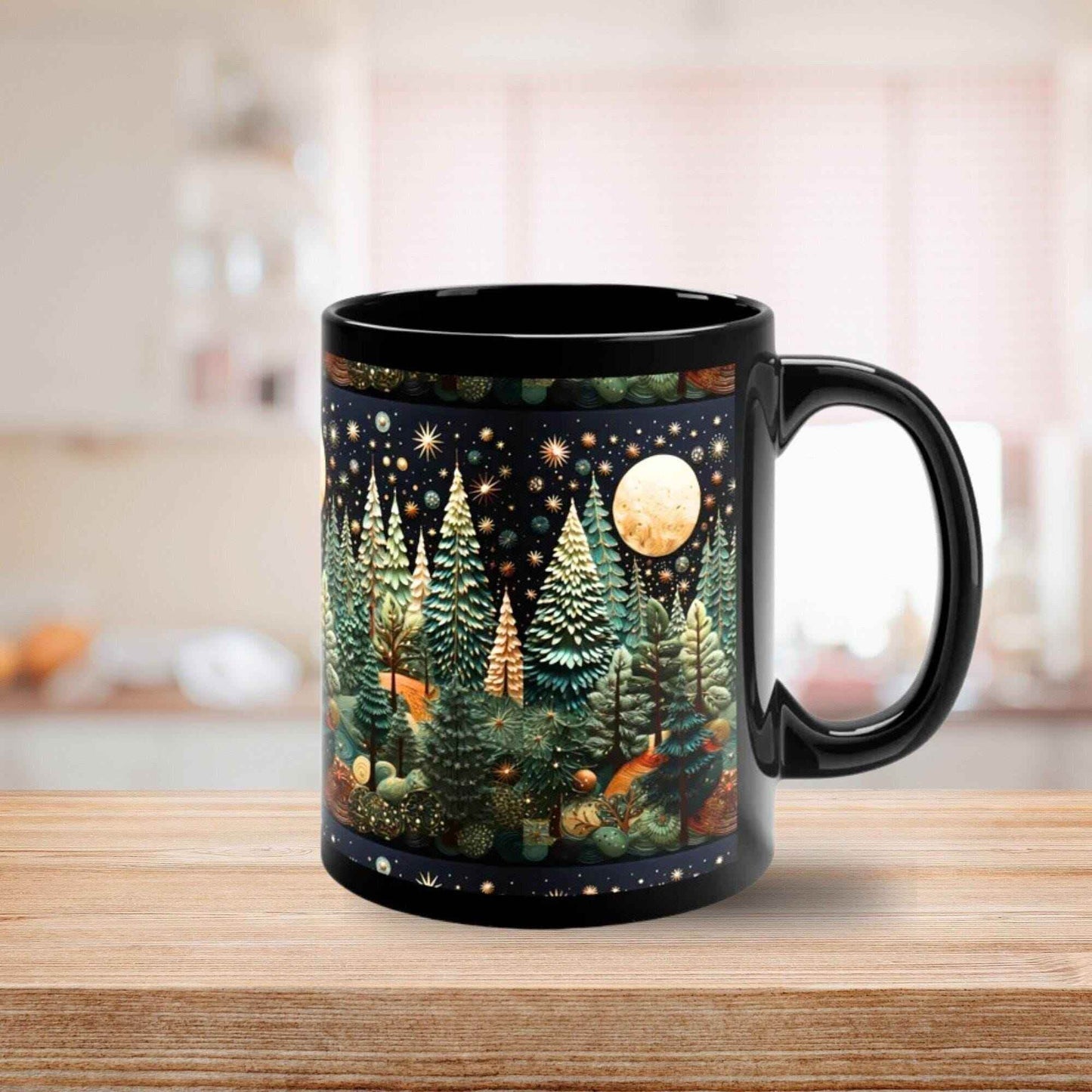 Moon and Stars Coffee Mug - Hand Painted Ceramic Boho Black Latte Cup - timelessbohochic.com