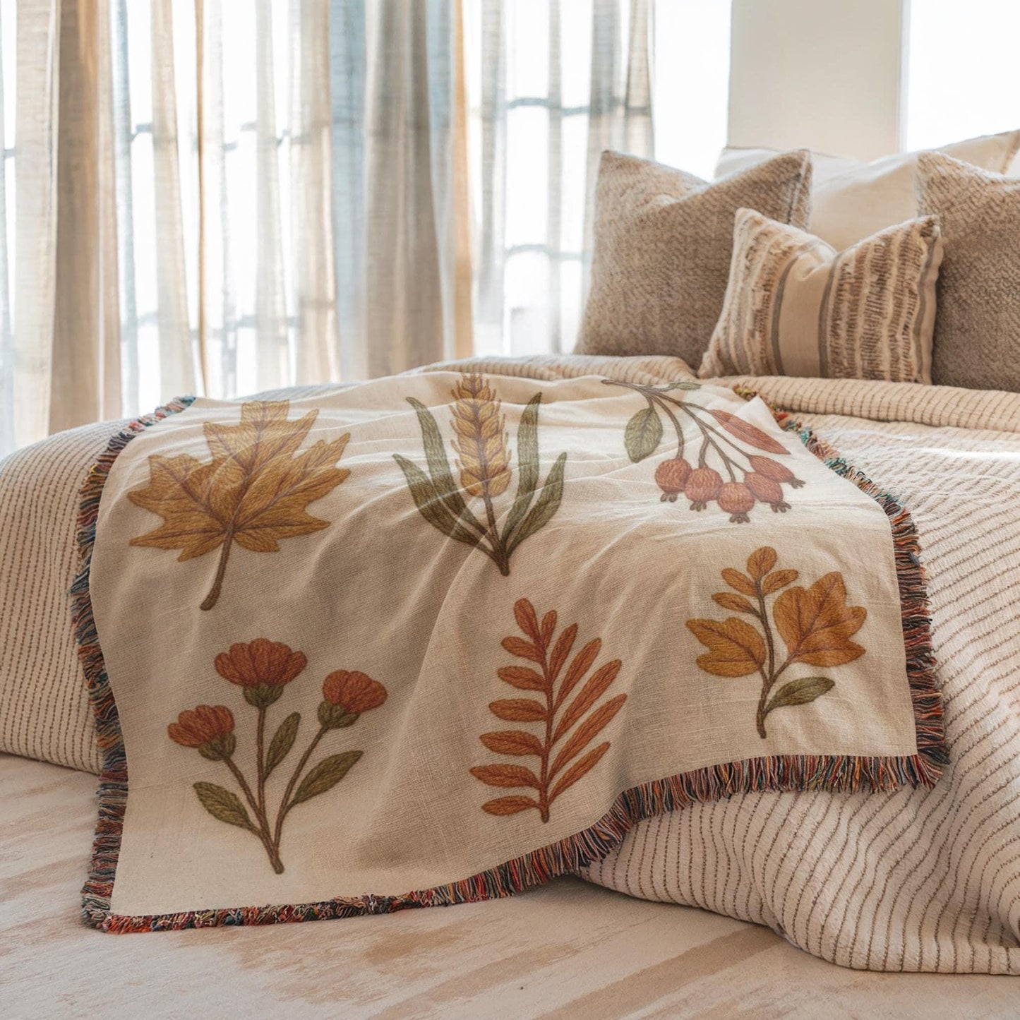 Autumn Leaves Throw Blanket – Cozy Fall Couch Throw With Leaf Pattern Design