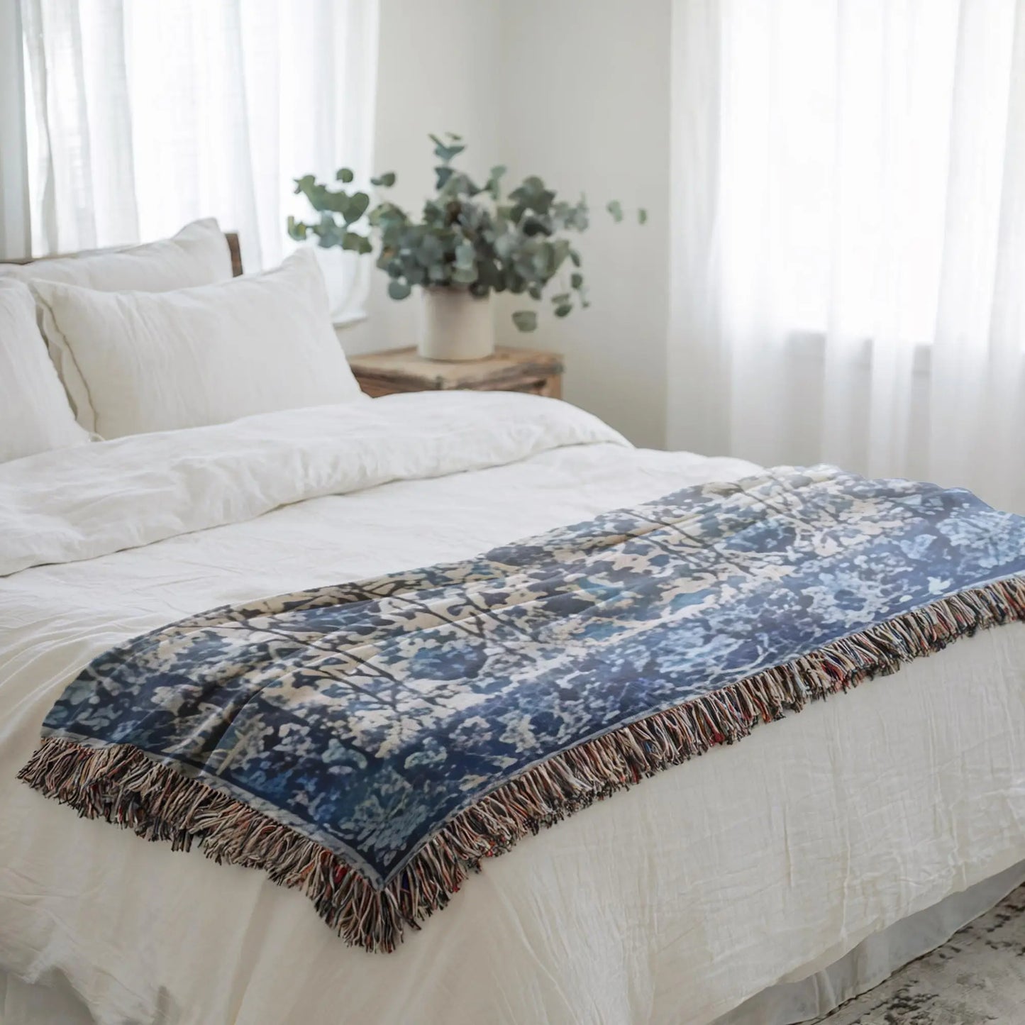 Cotton Throw Blanket - Woven Persian Pattern Rug with Fringed Edge, Soft Cozy
