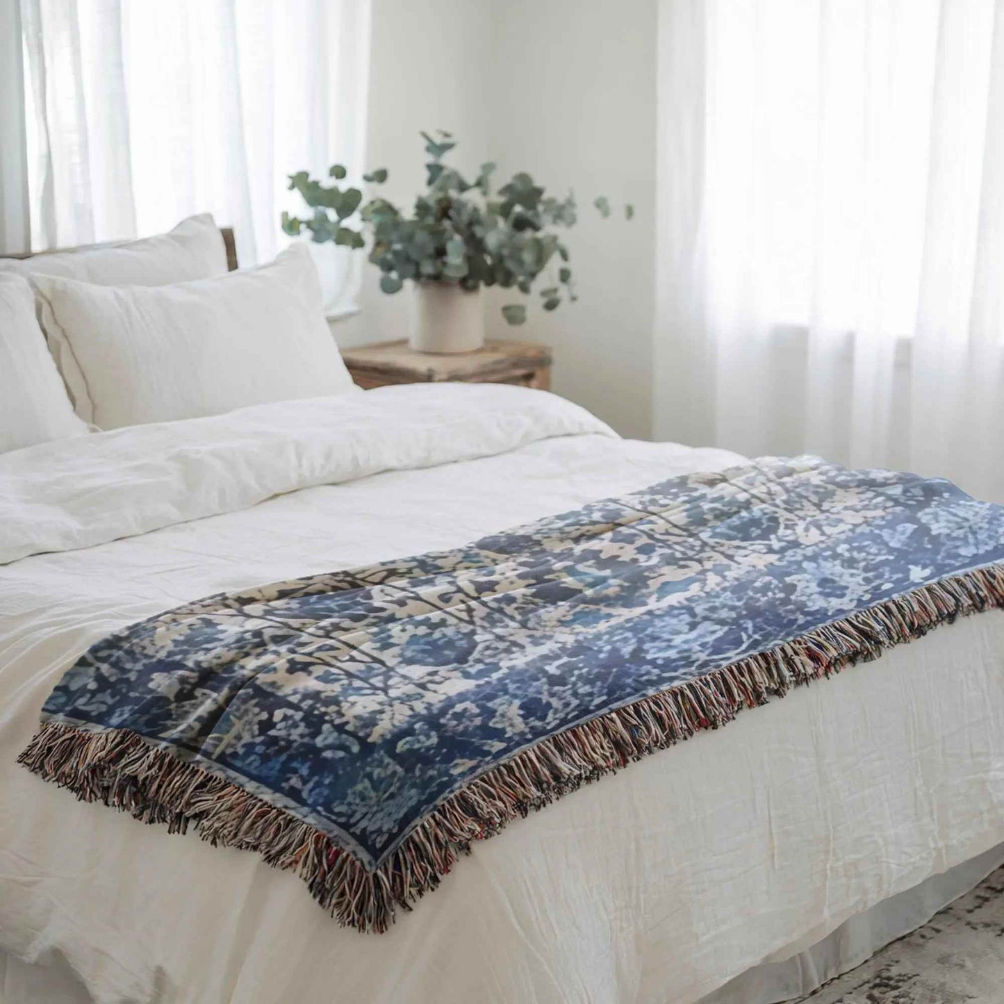 Cotton Throw Blanket - Woven Persian Pattern Rug with Fringed Edge, Soft Cozy - timelessbohochic.com