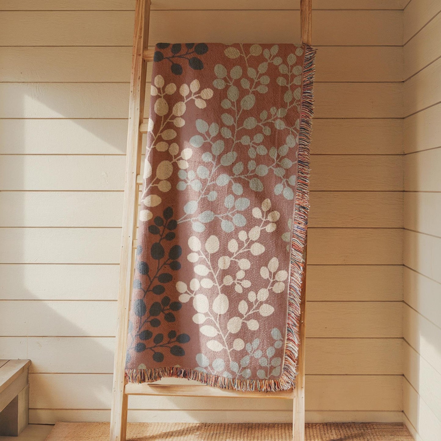 Woven Tapestry - Japanese Style Floral Textile Wall Hanging with Fringed Edges
