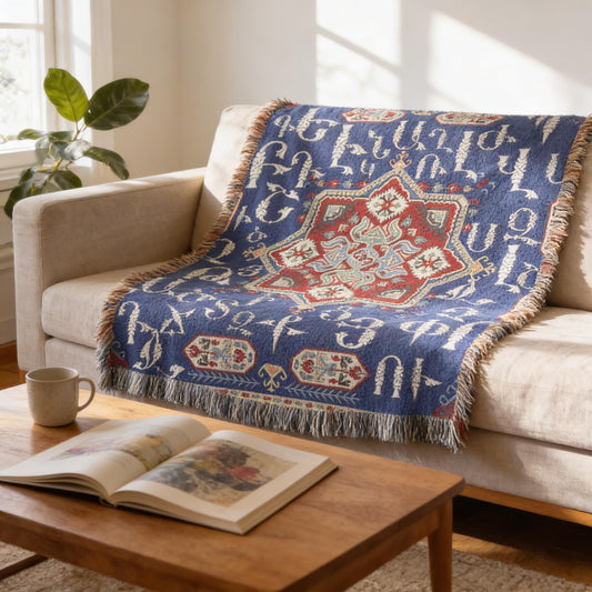 Armenian Alphabet Woven Cotton Blanket Alphabet – Diaspora Heritage Gift - timelessbohochic.com