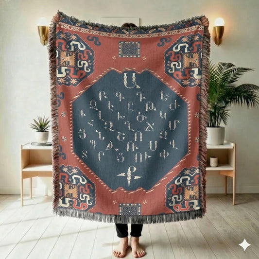 Armenian Alphabet Woven Cotton Blanket Alphabet – Diaspora Heritage Gift - timelessbohochic.com