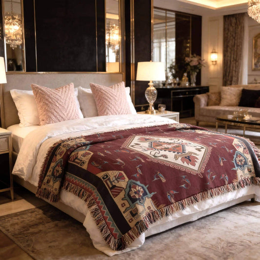 Armenian Alphabet Woven Cotton Blanket – Diaspora Heritage Gift - timelessbohochic.com