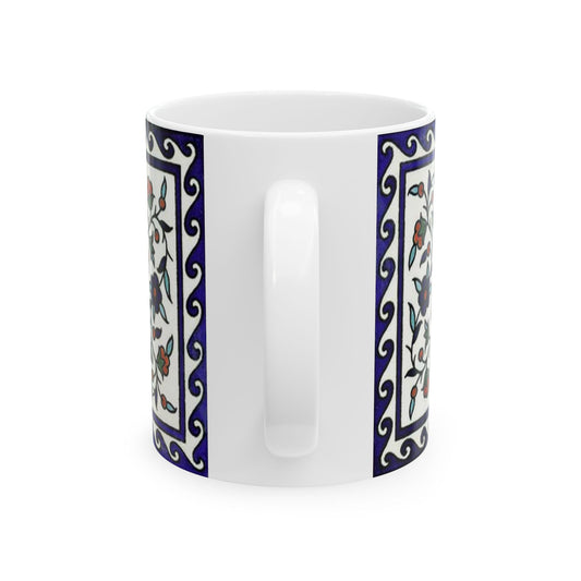 Armenian Iznik Ceramic Mug, Blue Pattern Coffee Cup, Personalized - timelessbohochic.com