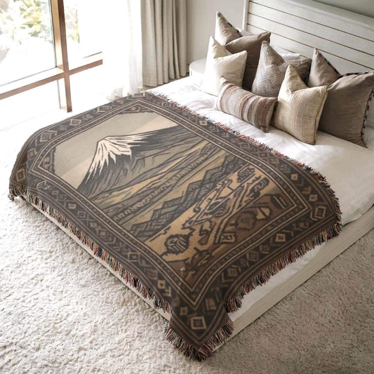 Armenian Mount Ararat Woven Cotton Blanket – Diaspora Heritage Gift - timelessbohochic.com