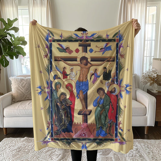 Armenian Sacred Scene Plush Velveteen Blanket – Diaspora Heritage Gift - timelessbohochic.com