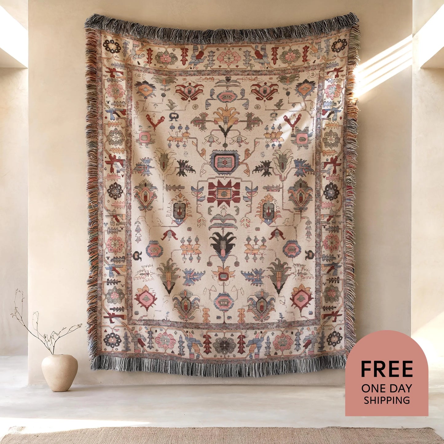 Turkish Rug Tapestry – Anatolian Wall Hanging | Bohemian Wall Decor, Cozy Cotton Blanket