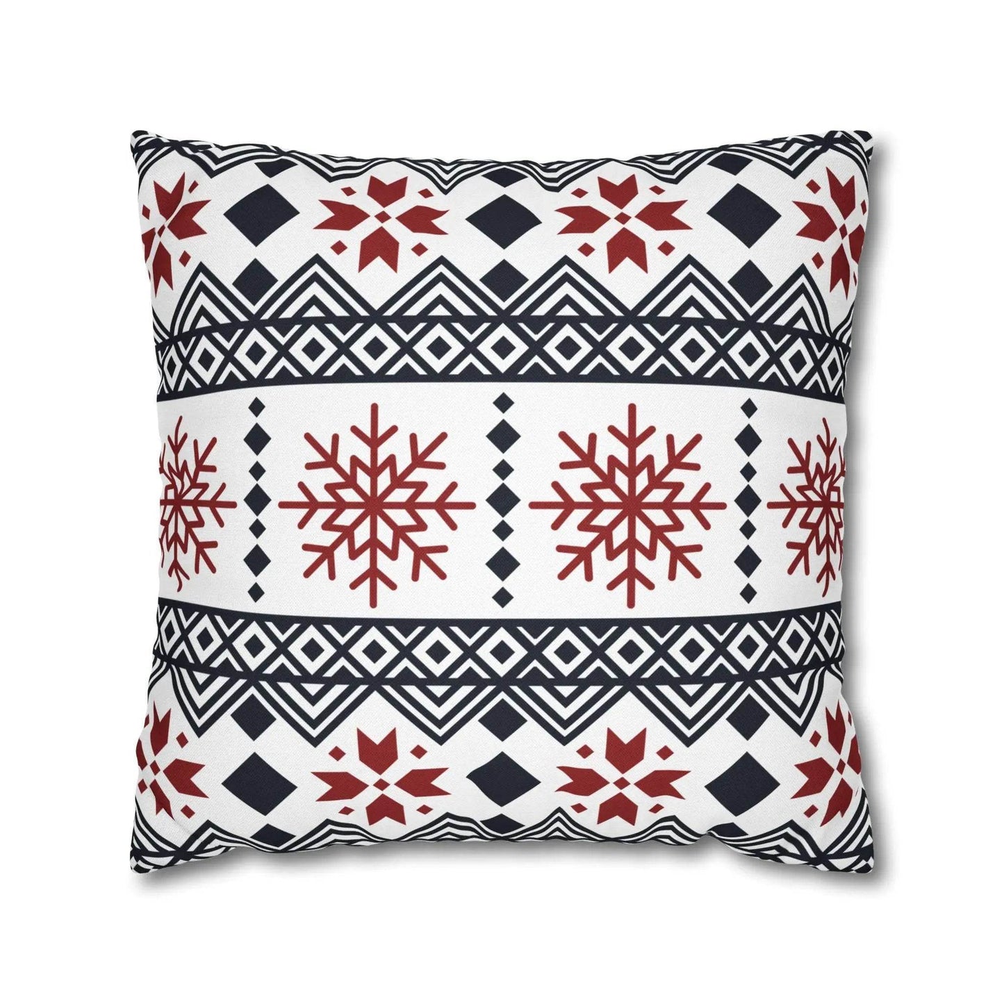 Scandi Pillow Cover – Black Red Snowflake Nordic Cushion | Winter Home Decor - timelessbohochic.com