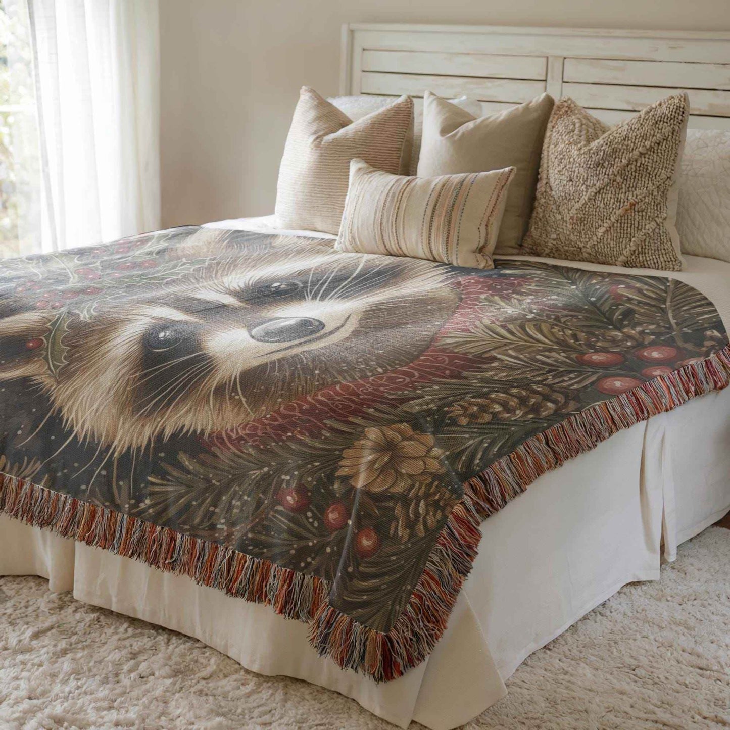 Racoon Blanket - Cozy Cotton Throw with Woodland Animal Design | Festive Home Decor - timelessbohochic.com