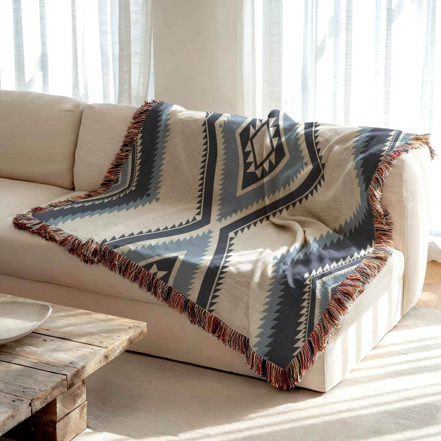 Southwestern Cotton Blanket | Cozy Fall Throw With Navajo Style & Boho Chic Decorative Design - timelessbohochic.com