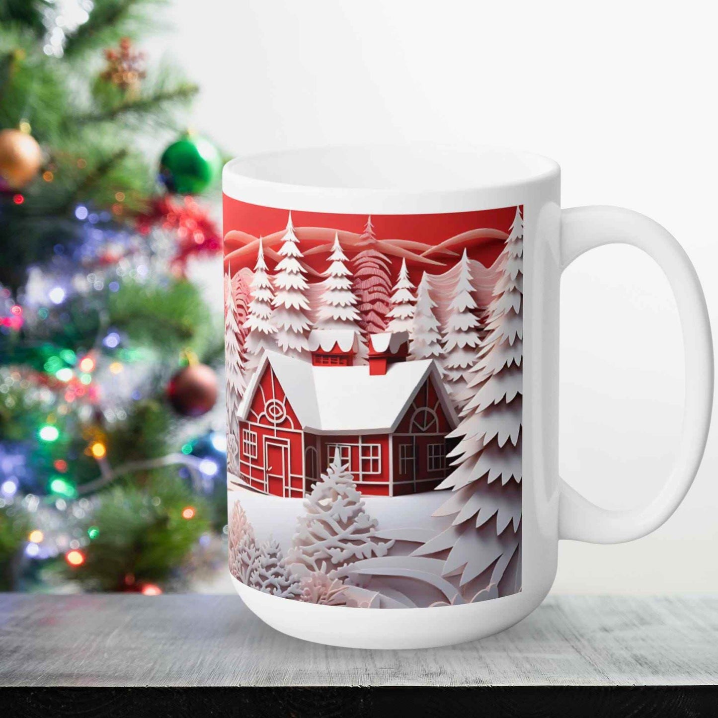 Winter Ceramic Mug - 15 oz Large Ceramic Cup with 3D Papercut Design - timelessbohochic.com
