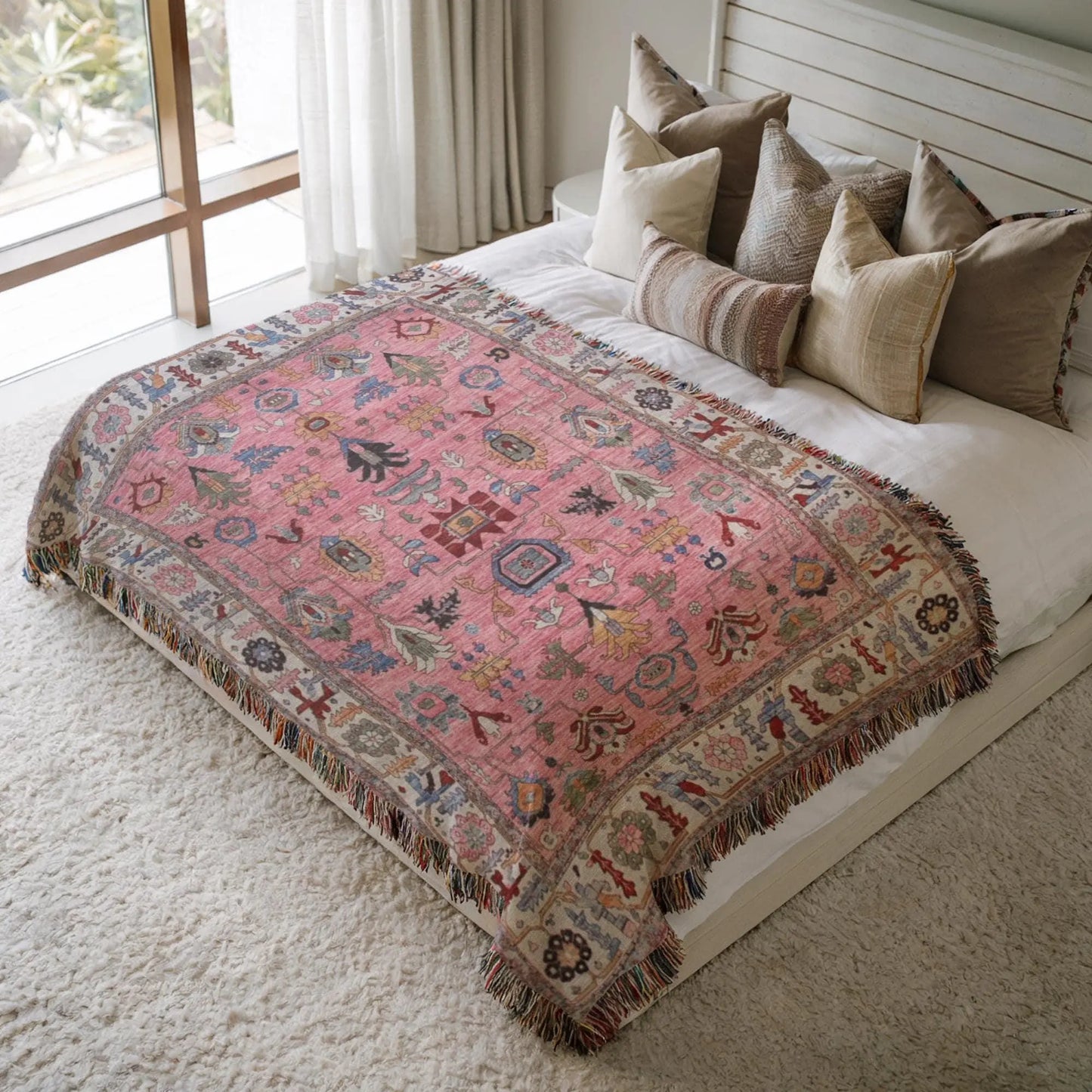 Turkish Woven Blanket – Soft Cotton Throw with Colorful Fringed Edges | Boho Bedspread