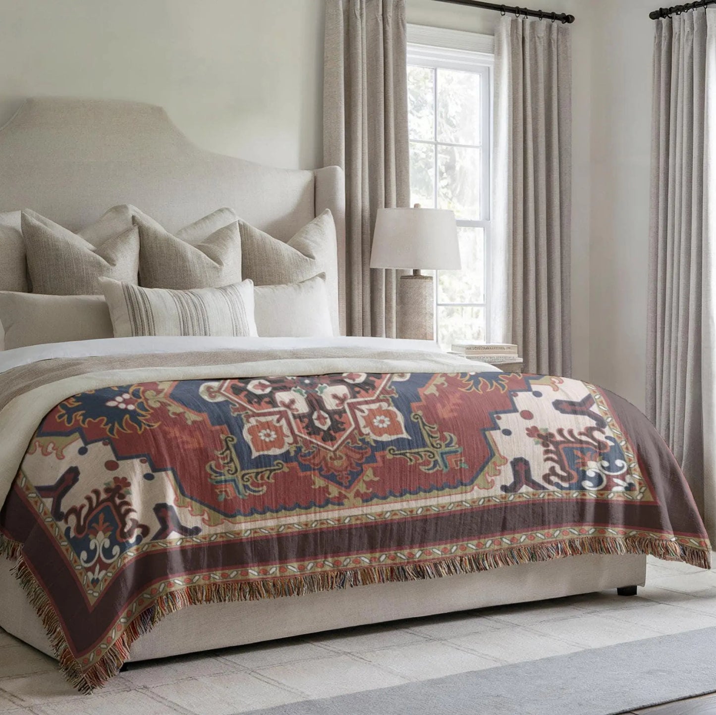 Woven Blanket - Persian Rug Throw With Fringed Edge | Soft Cotton Fabric Durable Cover