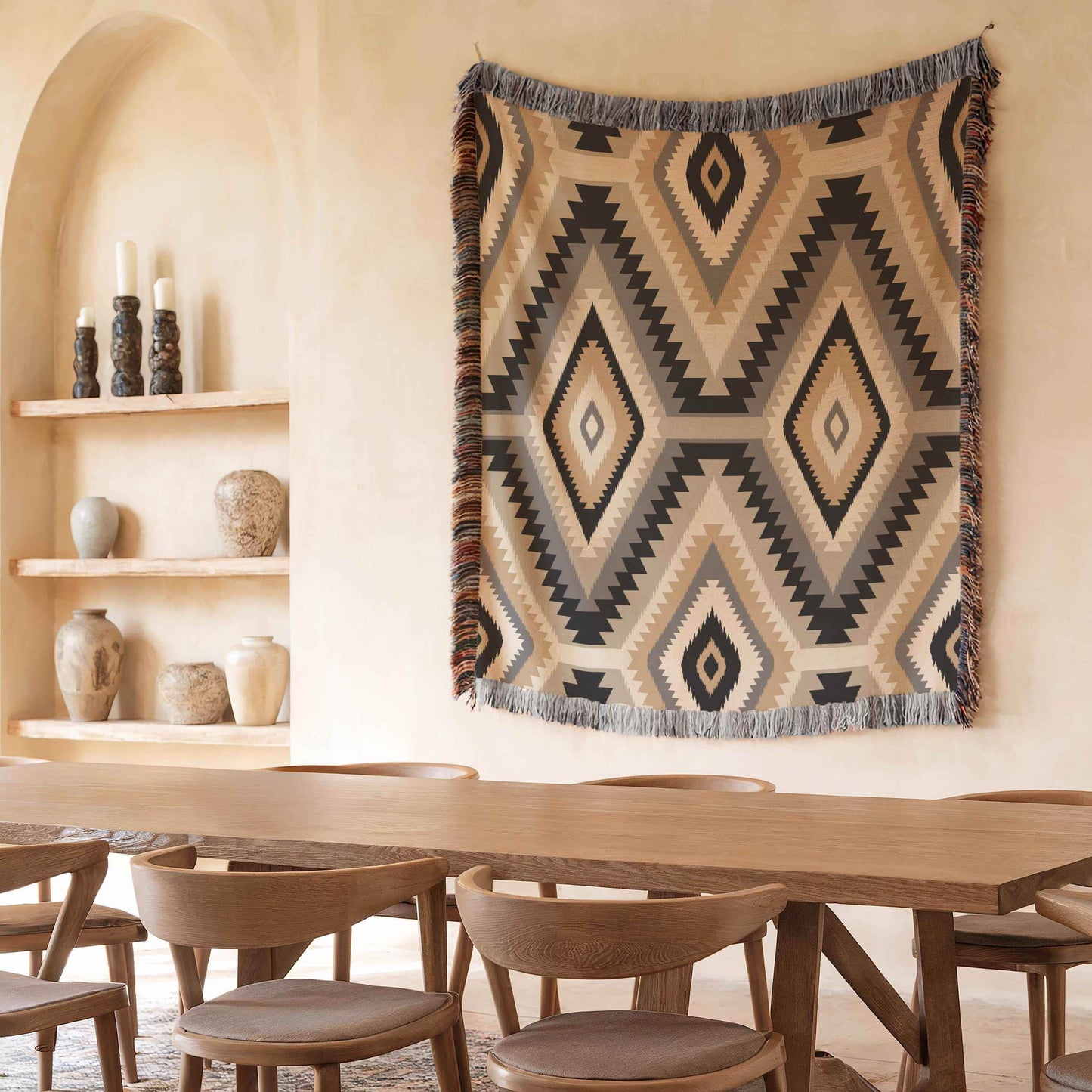 Tribal Pattern Throw Blanket - Cotton Cozy Fall Accent With Fringed Edges - timelessbohochic.com